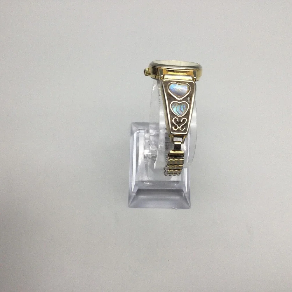 Vintage Abalone Heart Watch Womens 24mm Gold Tone Stretch Band New Battery - Picture 7 of 14